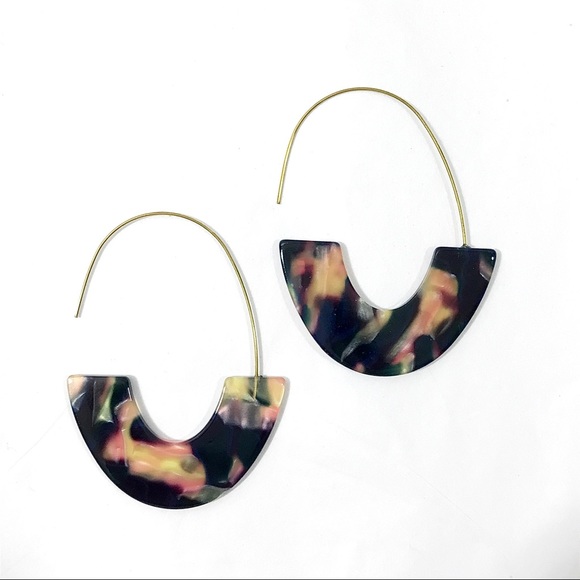 ANTHROPOLOGIE Resin Drop Multicolor Earrings Hoop - Picture 4 of 5